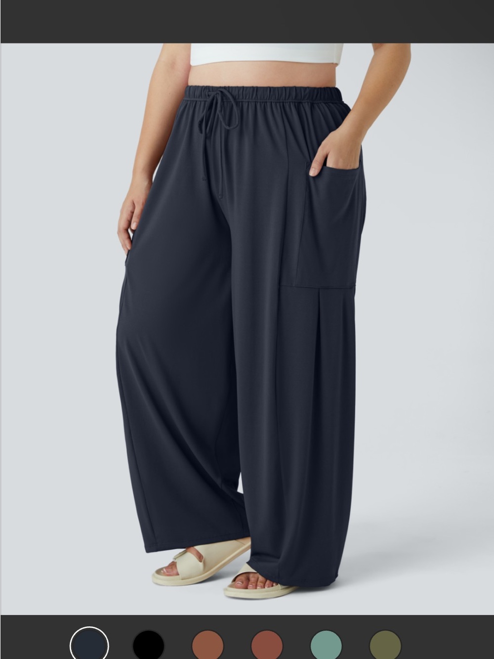 HALARA Black Wide-Leg Drawstring Pants with Pockets 1x